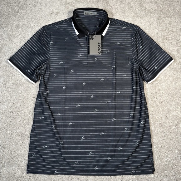 G/FORE Men's Large Script Stripe Tech Pique Golf Polo Onyx Black‎ $120